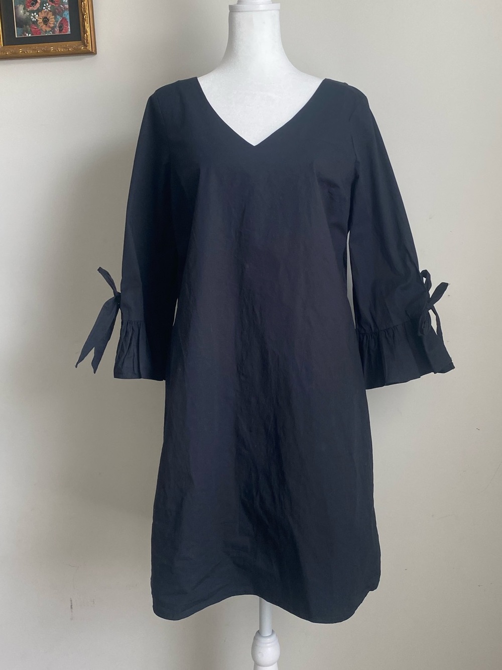 J Crew Little Black Dress Ruffle Sleeve Modest Cotton Stretch Dress Work